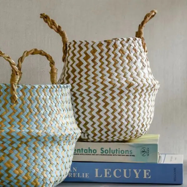 Décoration pour la maison - Paniers de rangement Boho Decor blancs et marron