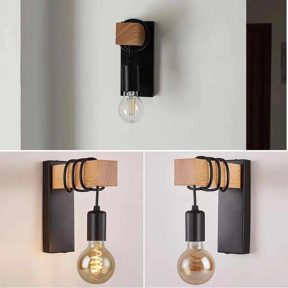 Iluminación de pared retro de madera