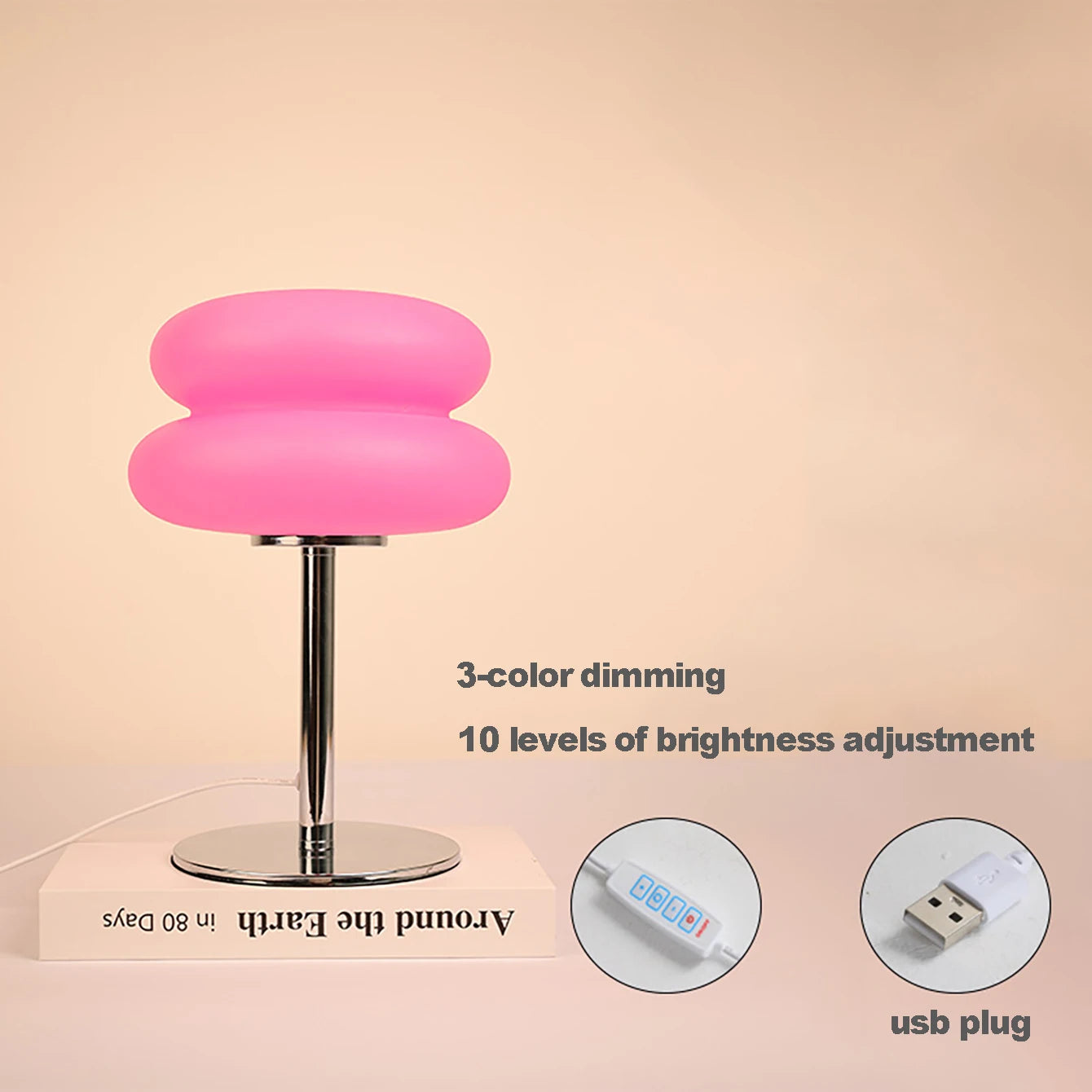 Lampe de table Macaron en verre rose et orange