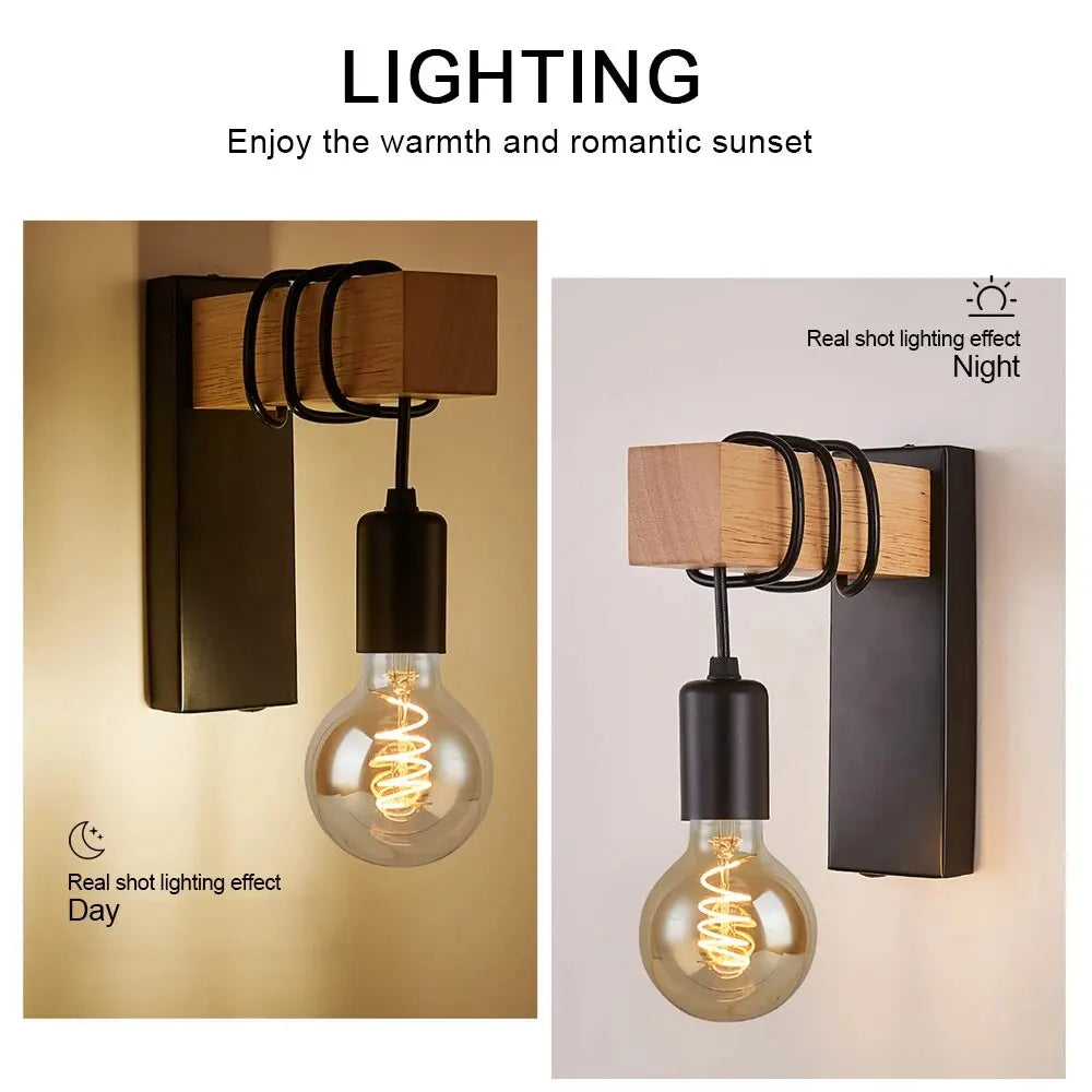Iluminación de pared retro de madera