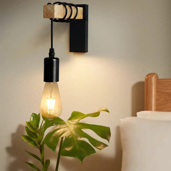 Iluminación de pared retro de madera