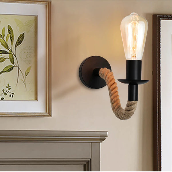 Iluminación de pared con diseño retro vintage de cuerda de cáñamo